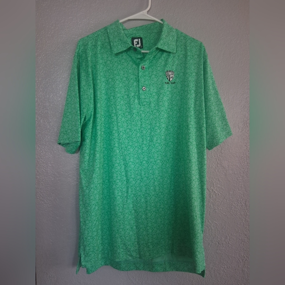 Foot Joy Green Floral Rail Cup Embroidered Golf Shirt L - Picture 1 of 7